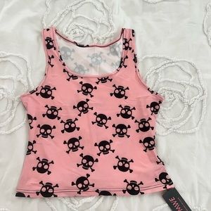 Cropped pink skull tank top
